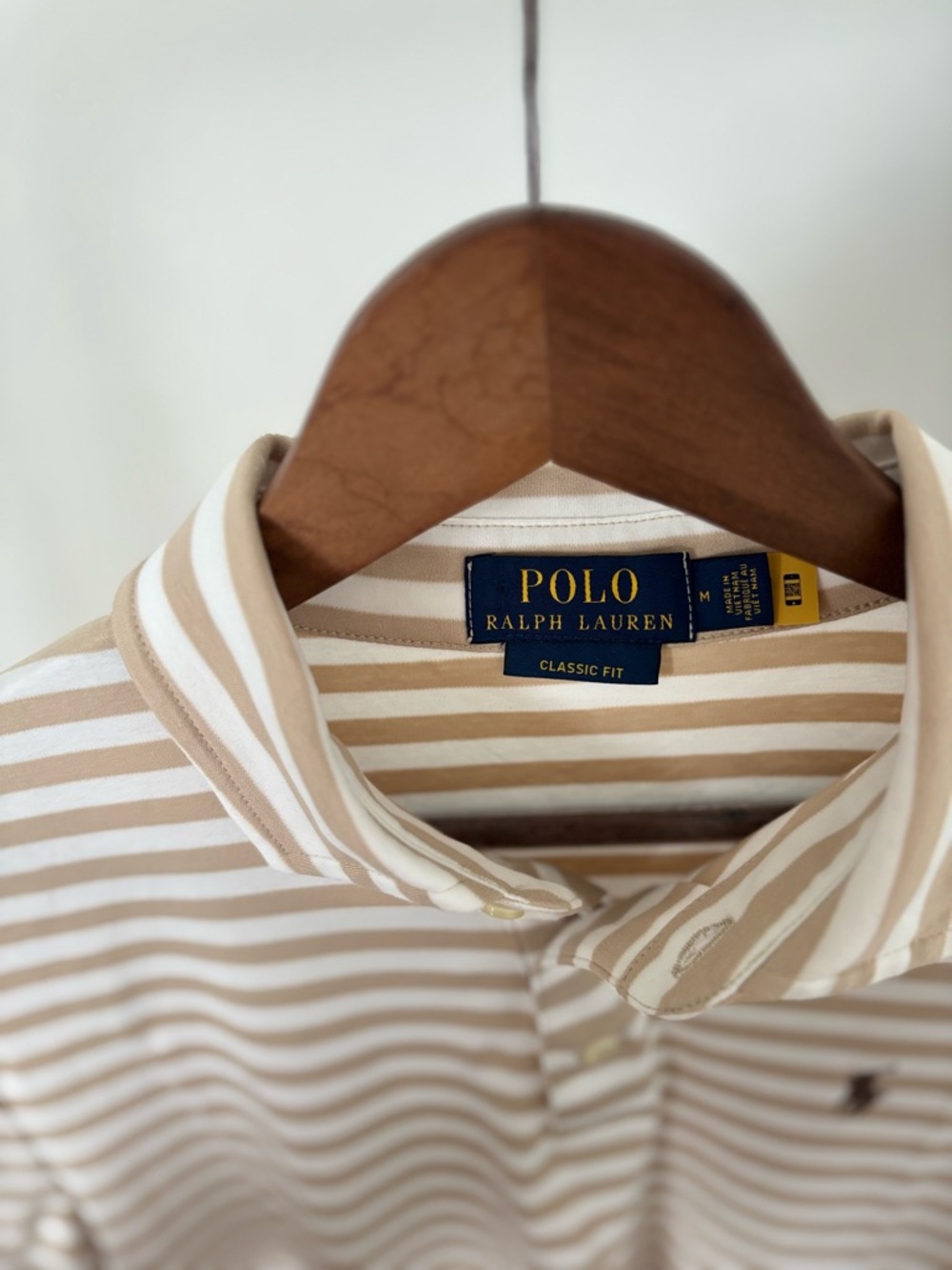 Polo by Ralph Lauren Beige & White Striped Classic Fit Polo